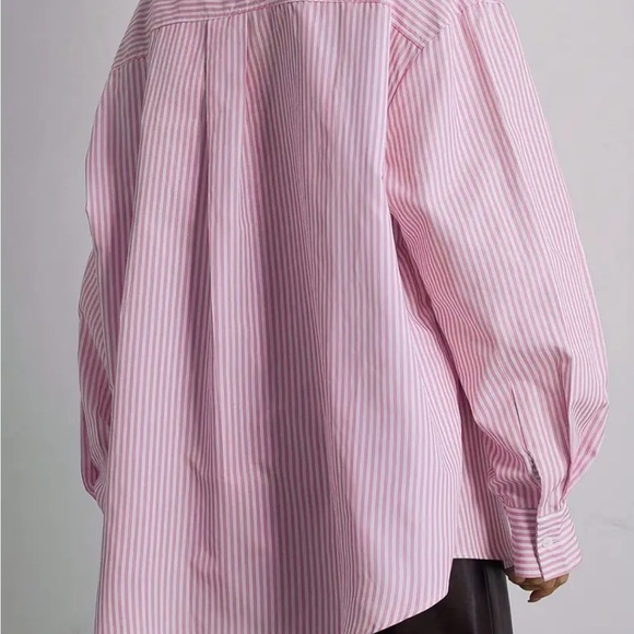 Bow Detail Oversized Striped Shirt Blouse - Picture 5 of 10